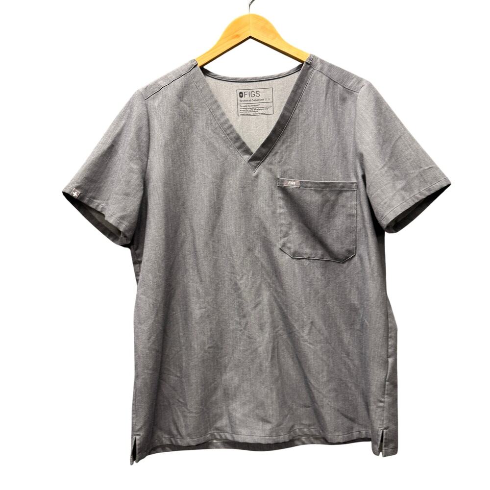 FIGS Scrub Top Womens Large Catarina Short Sleeve Gray Pullover V-Neck